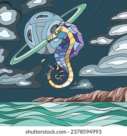Seahorse in the sky among the clouds
