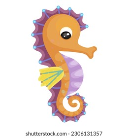 Seahorse small marine fish, aquatic creature icon isolated on white background. Sea animal in cartoon style. Funny tropic underwater wild life, colorful exotic aquarium collection. Vector illustration