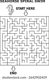 Seahorse spiral swim maze activity kids game printable