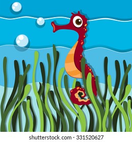 Seahorse swimming under the ocean illustration