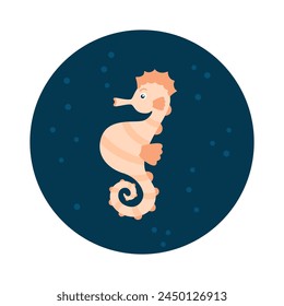 Seahorse swimming. Vector icon. Animal world of ocean. Flat cartoon style.