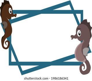 Seahorse under the sea, frame, border vector illustration