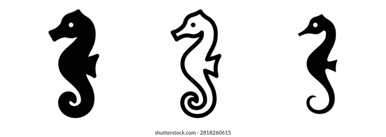 Seahorse vector icon set, sea horse symbol for marine life ocean creature aquarium underwater nature diving zoo tropical beach tourism aquatic animal discovery, flat linear outline silhouette style