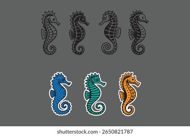 seahorse vector illustration collection. Suitable for logos, outdoor designs, stickers, and t-shirt designs.	