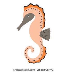 seahorse vector illustration, cute pink seahorse, cartoon sea animal in flat style, underwater creatures, marine life concept