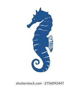 Seahorse vector logo. Seahorse silhouette in flat sketch style. Icon, illustration of a marine character in blue. Vector clipart.