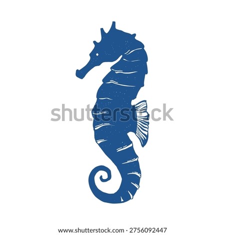 Seahorse vector logo. Seahorse silhouette in flat sketch style. Icon, illustration of a marine character in blue. Vector clipart.