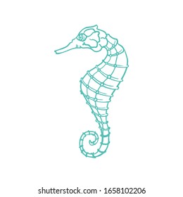 Seahorse vector sketch and thin line art aquatic animal with pencil hatching texture. Oceanairum and tropical aquarium fauna seahorse, underwater marine wildlife, hand drawn icon isolated on white