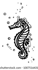 Seahorse with water bubbles and drops.