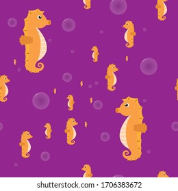 Seahorse with water bubbles seamless pattern