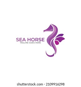 Seahorse and wave logo vector. Underwater design.