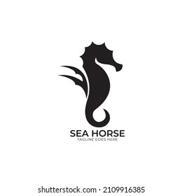 Seahorse and wave logo vector. Underwater design.