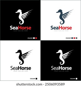 seahorse wing flying fish marine silhouette logo set template design