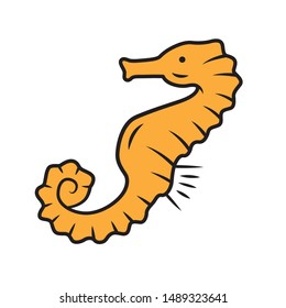 Seahorse yellow color icon. Exotic marine fish. Aquatic creature with horse shape body. Aquarium animal. Swimming underwater organism. Marine fauna. Oceanography. Isolated vector illustration