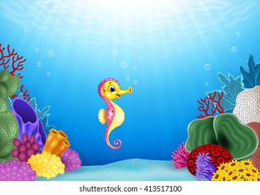 Seahorses with beautiful underwater world