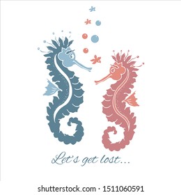 Seahorses clipart on white background, vector illustration
