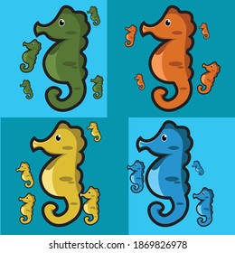 seahorses cute full color icon template