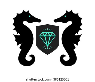 seahorses diamond nautical aquatic image vector