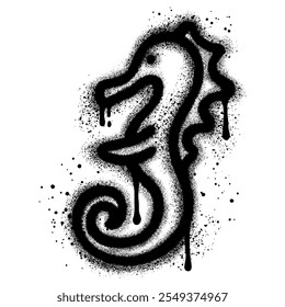 Seahorses graffiti with black spray paint. vector illustration.