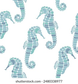 Seahorses.  Hand drawn seamless vector pattern. Perfect for wallpaper, wrapping, fabric and textile. 