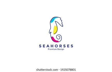 Seahorses lines art colorful logo design vector symbol icon illustration
