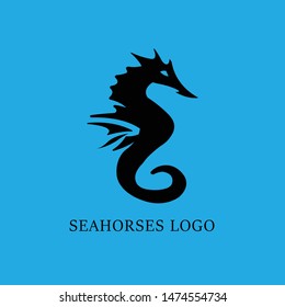Seahorses logo Vector in isolated blue background