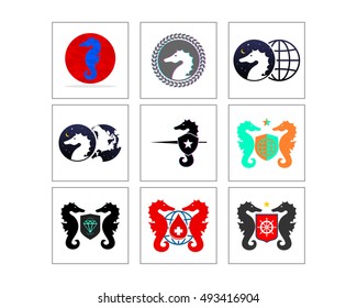 seahorses nautical marine life image vector icon logo symbol set