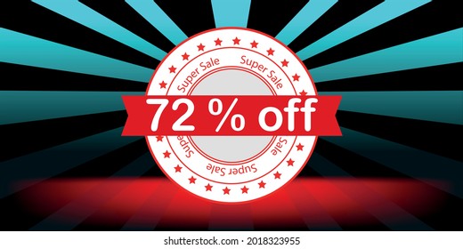 seal 72 percent off for sale offer.. red tag with red and blue background