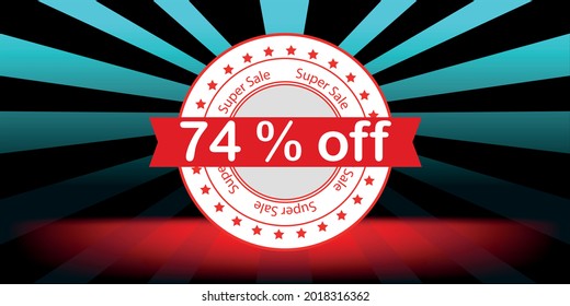 seal 74 percent off for sale offer.. red tag with red and blue background