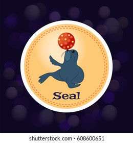 A seal acts in the circus. Vector illustration. Icon .on a dark background