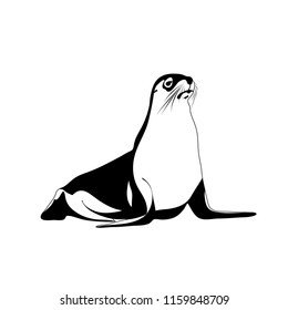 Seal Animal. Black And White Image. Vector Logo