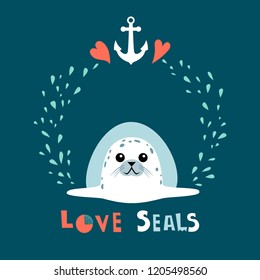 Seal Animal Cartoon Character Isolated. Vector Illustration.