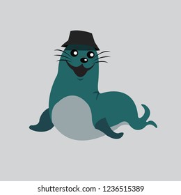 Seal animal cartoon character isolated on gray background. Vector illustration.