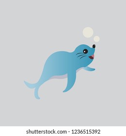 Seal animal cartoon character isolated gray background  Vector illustration 