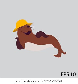 Seal animal cartoon character isolated on gray background. Vector illustration.