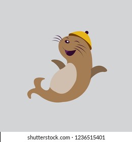 Seal animal cartoon character isolated on gray background. Vector illustration.