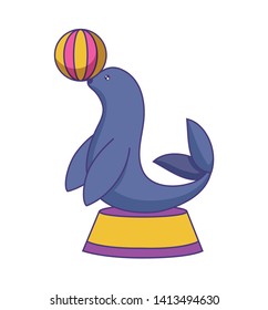 seal animal circus with ball isolated icon