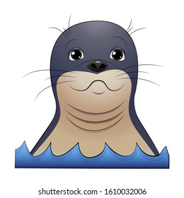 Seal animal head smiling. Cartoon vector illustration on white background