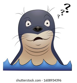 Seal animal head surprised. Cartoon vector illustration on white background