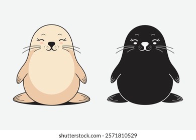 Seal animal illustration, silhouette seal and cute seal animal mascot character design