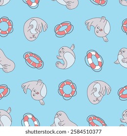 Seal Animal Lifebuoy Pattern Vector Illustration Seamless for Background Wallpaper Packaging Cover