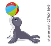 Seal animal playing ball vector cartoon illustration