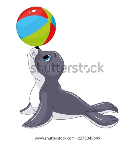 Seal animal playing ball vector cartoon illustration