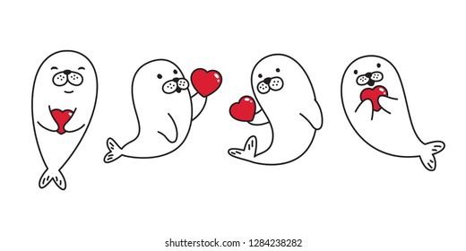 seal animal vector heart valentine cartoon character icon logo walrus sea lion bear polar bear illustration doodle