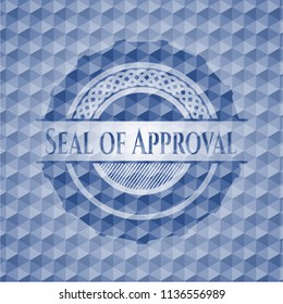 Seal of Approval blue emblem with geometric pattern.