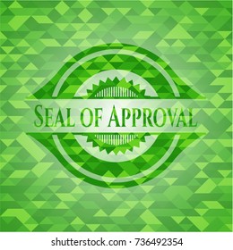 Seal of Approval green emblem with triangle mosaic background