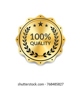 Seal award gold icon. Blank medal isolated white background. Golden design emblem. Laurel wreath, stars. Symbol of assurance, winner, guarantee and best label, premium, quality. Vector illustration