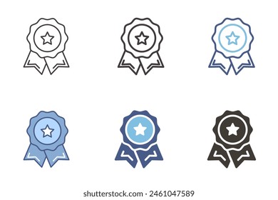 Seal badge stamp with ribbon and star icon. Vector graphic element for quality certification, award, prize