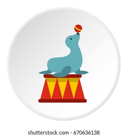 Seal with a ball icon in flat circle isolated vector illustration for web