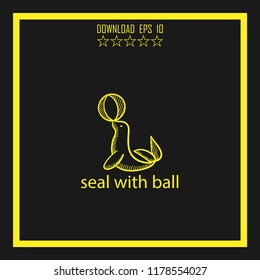 seal with ball sketch vector icon